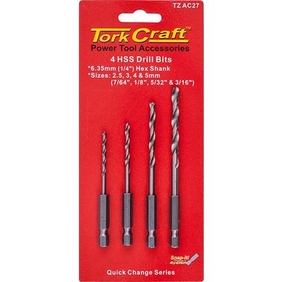 Hex Shank Drill Bit 4 Pce Set 2.5mm 3mm 4mm 5mm